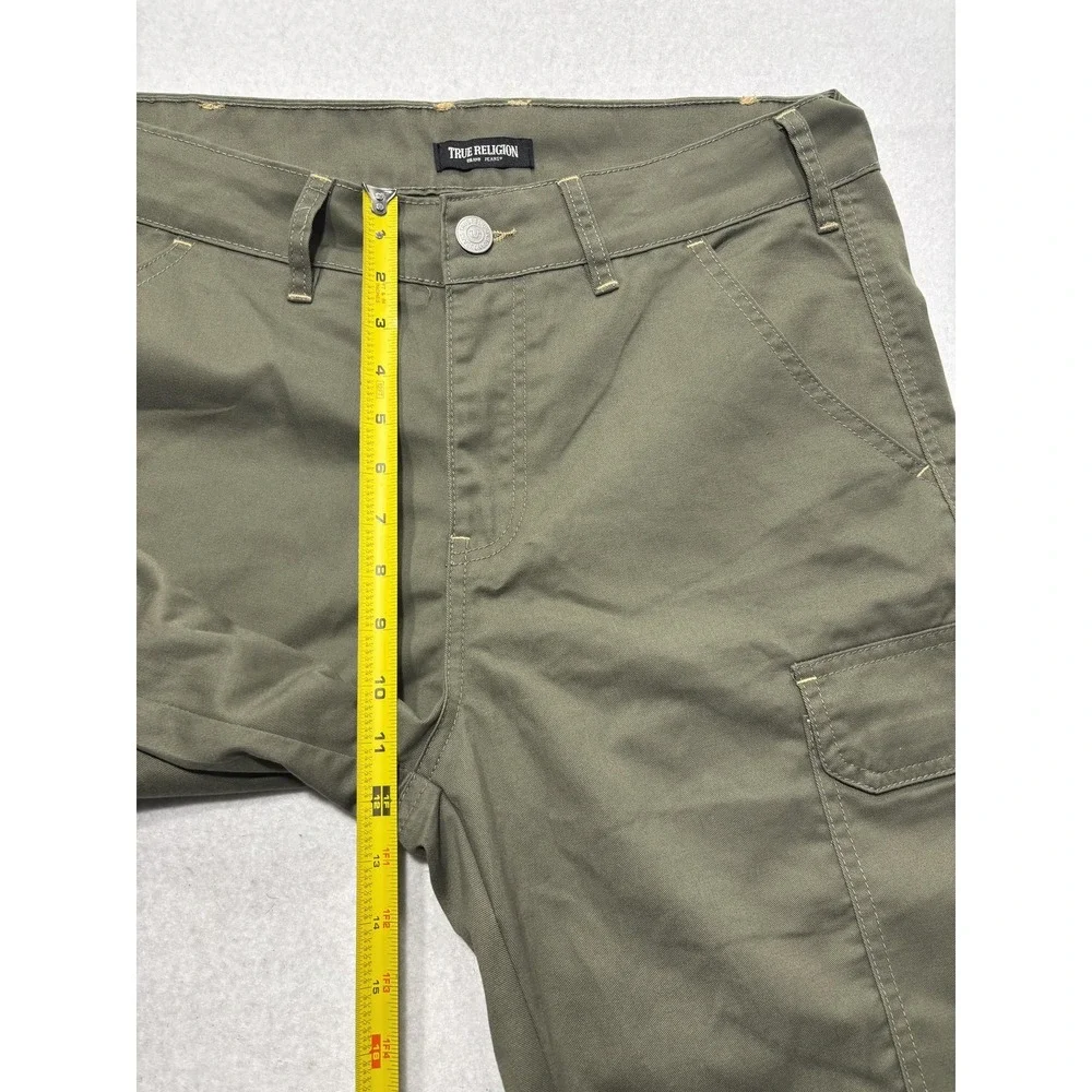 True Religion Mens 32 Green Cargo Shorts Canvas Utility Logo 12in Inseam Outdoor